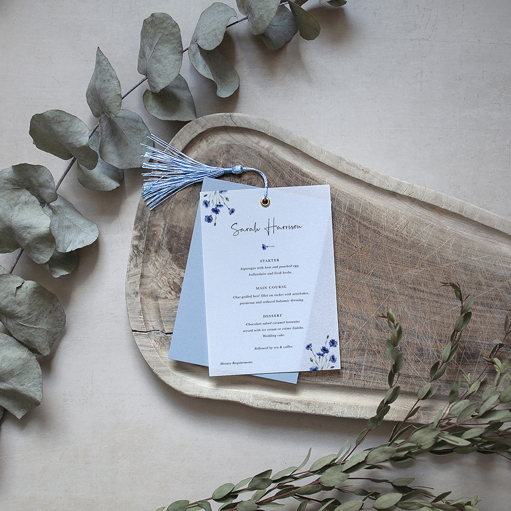 Cornflower Blue Layered Vellum Menu